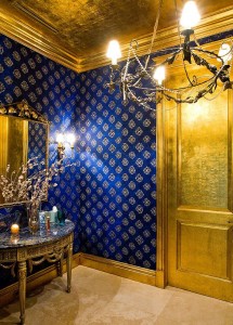 Glamorous-powder-room-in-blue-and-gold
