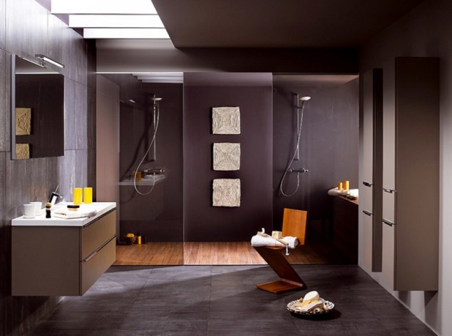 модерен дизайн на баня в тъмни цветове