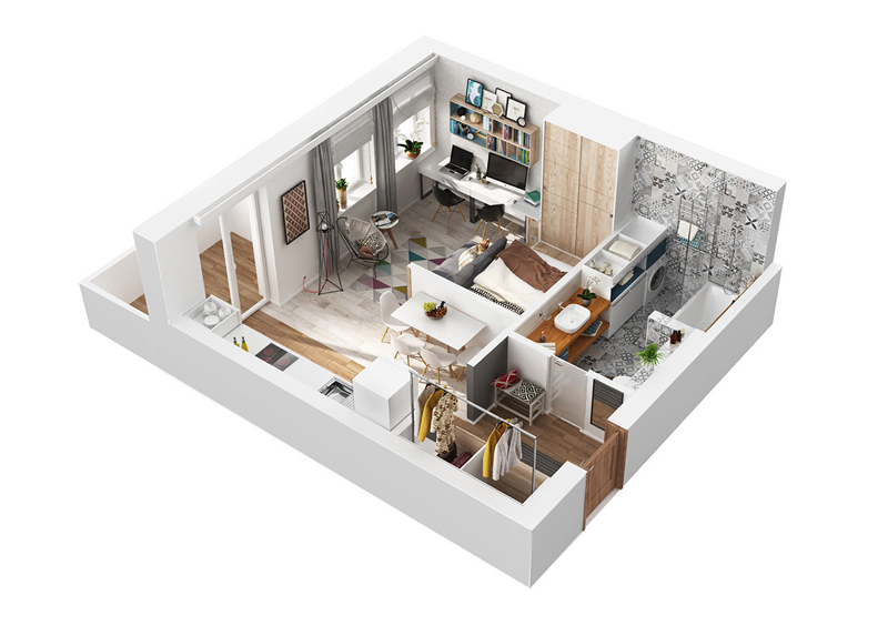 3D визуализация на малък апартамент