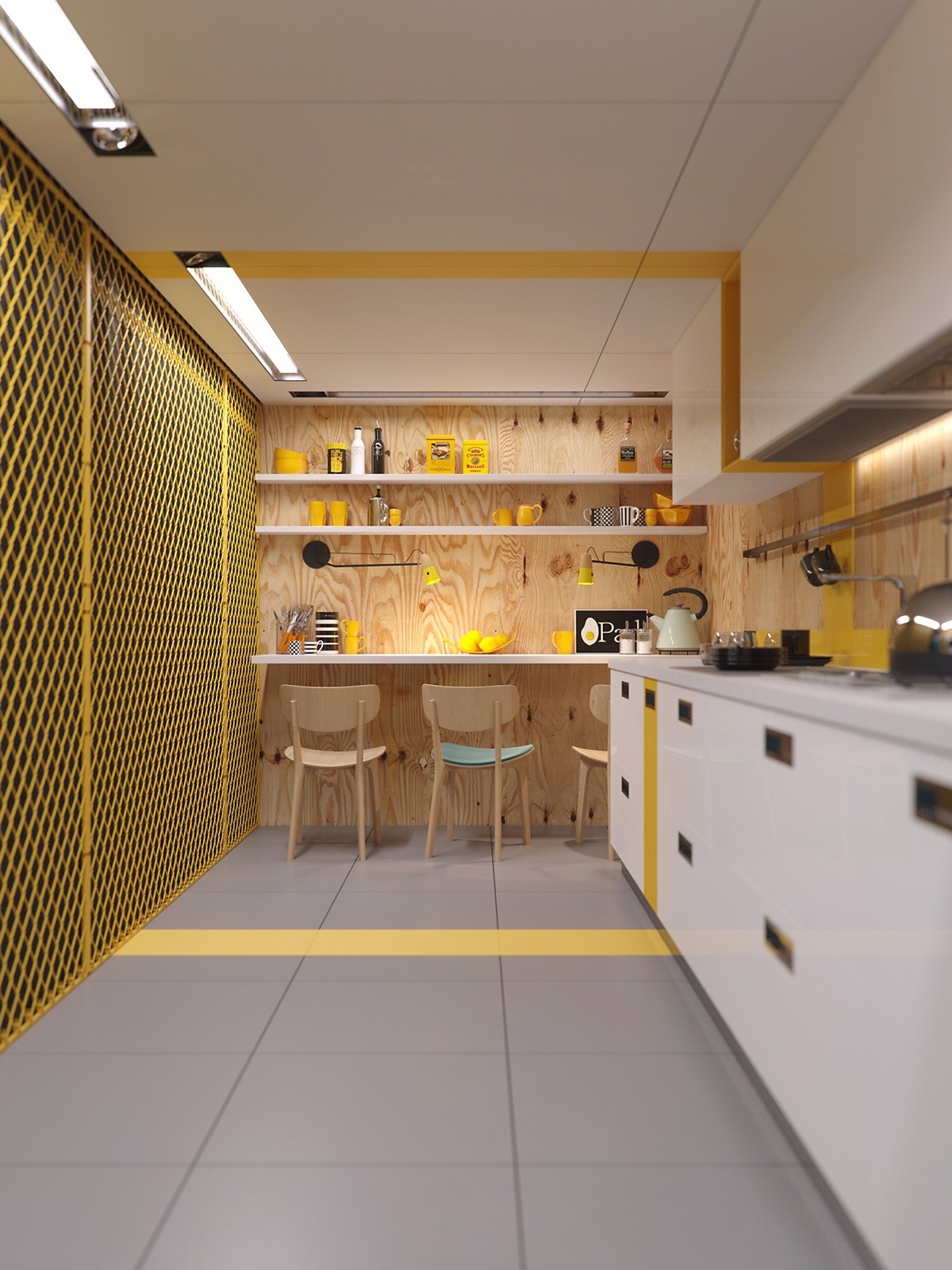 industrial-yellow-kitchen-design