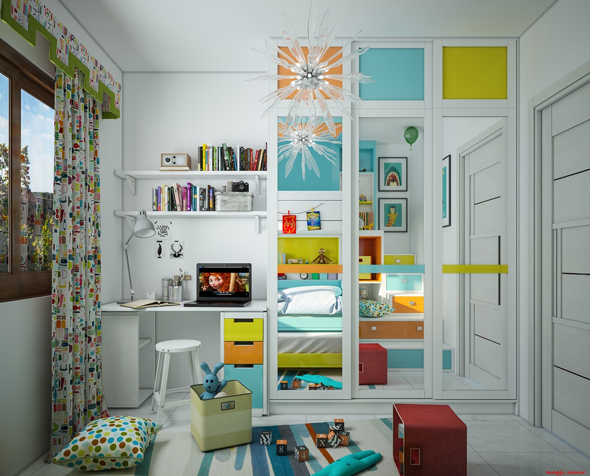 green-orange-blue-bedroom