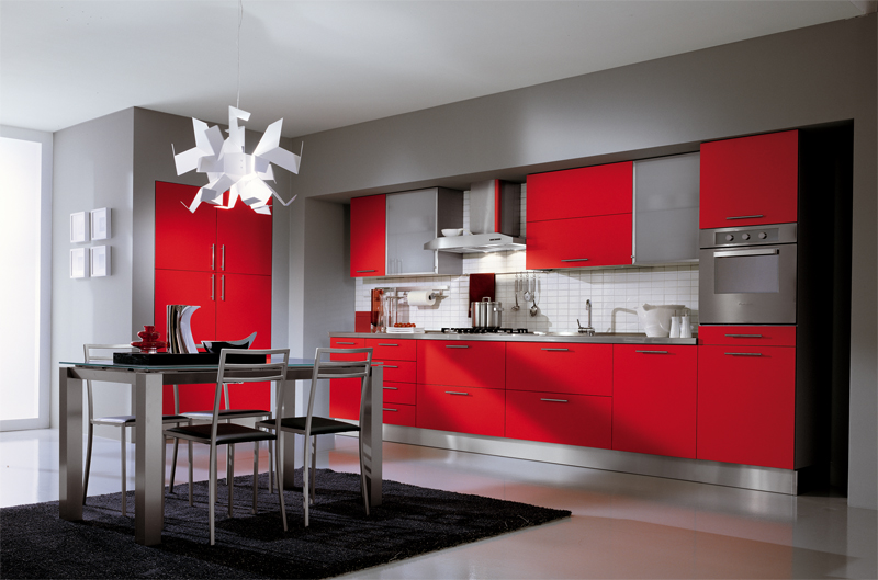 Дизайн кухни в красном и черном цвете фото